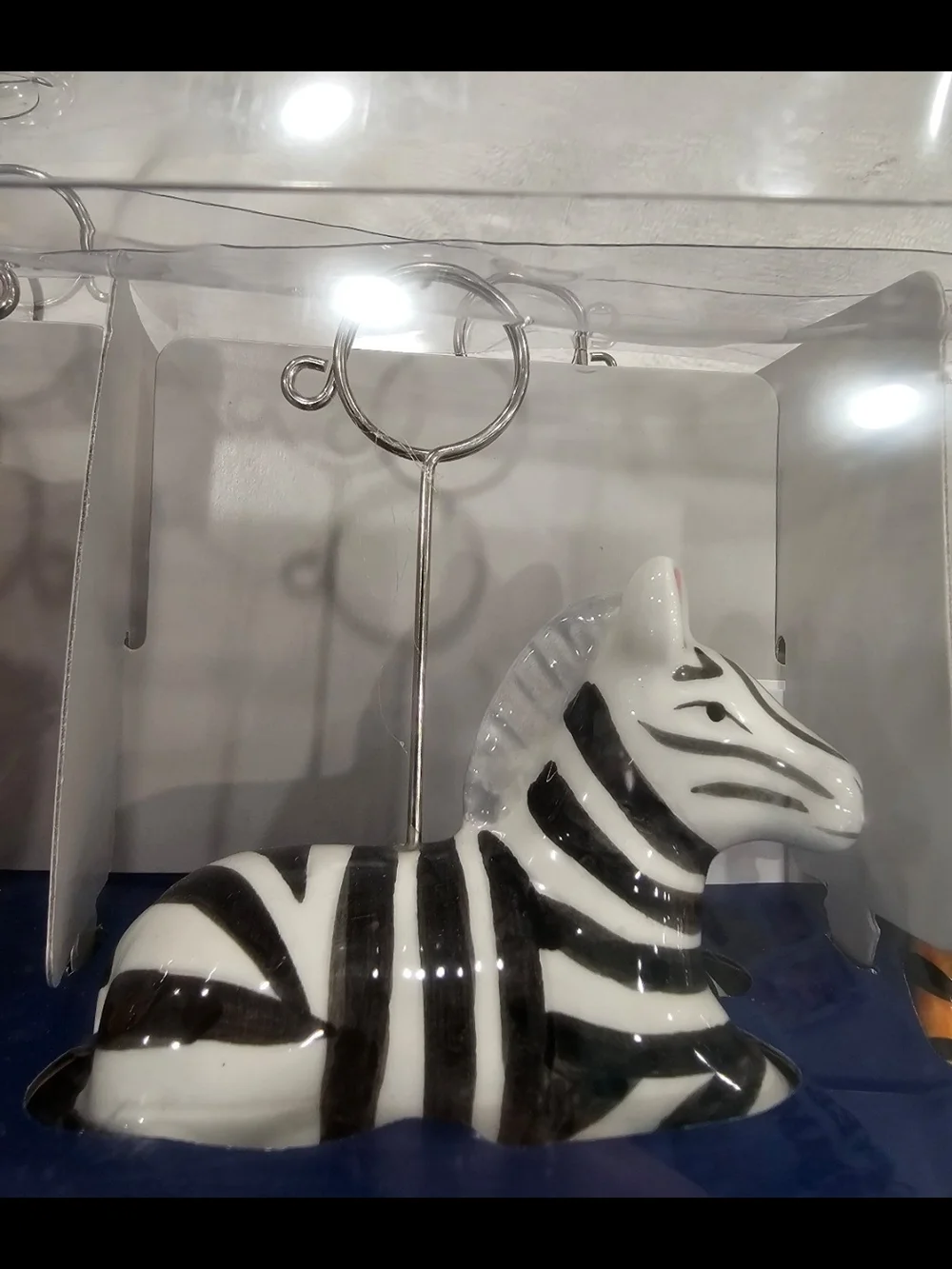 Pier 1 Ceramic Zebra and Tiger Place Card Or Picture Holders